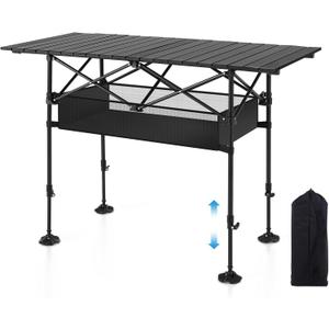 LET'S CAMP Folding Camping Table, Portable Aluminum Roll-up Picnic Backpacking Table with Adjustable Height, Large Storage and Carrying Bag for Picnic, Camping, BBQ, Party, Backyard, Beach, 46.46 x 21.65 x 37.8 inches