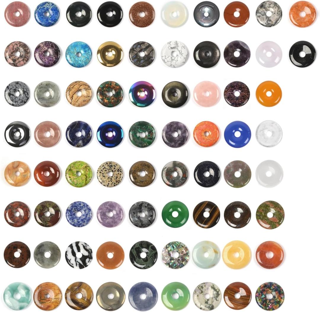 Wholesale Assorted Peace Donut Healing Crystal 40mm Circle Coin Shaped Stone Pendant Beads for Jewelry Making((Pack of 24)