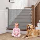 Retractable Baby Gates for Stairs Doorways Hallways, Soft Mesh Safety Retractable Dog Gate for Pet, Indoor Or Outdoor Use, Easy Installation,33.6" Tall,Expands to 55" Wide, Gray