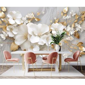 3D Wallpaper Illustration Beige Background Large White Abstract Gold Leaf Flower for Living Room Bedroom Backdrop DecorationNon-self-Adhesive (149" x 96", MURAL-219) 3D Wallpaper Illustration Beige Background Large White Abstract Gold Leaf Flower for Living Room Bedroom Backdrop DecorationNon-self-Adhesive (149" x 96", MURAL-219)