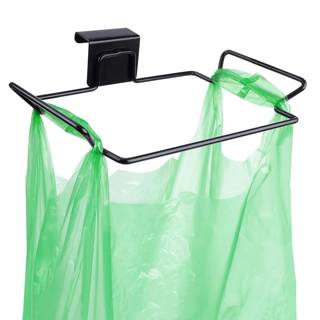 Large Stainless Steel Trash Bag Holder for Kitchen Cabinets Doors and Cupboards, Black