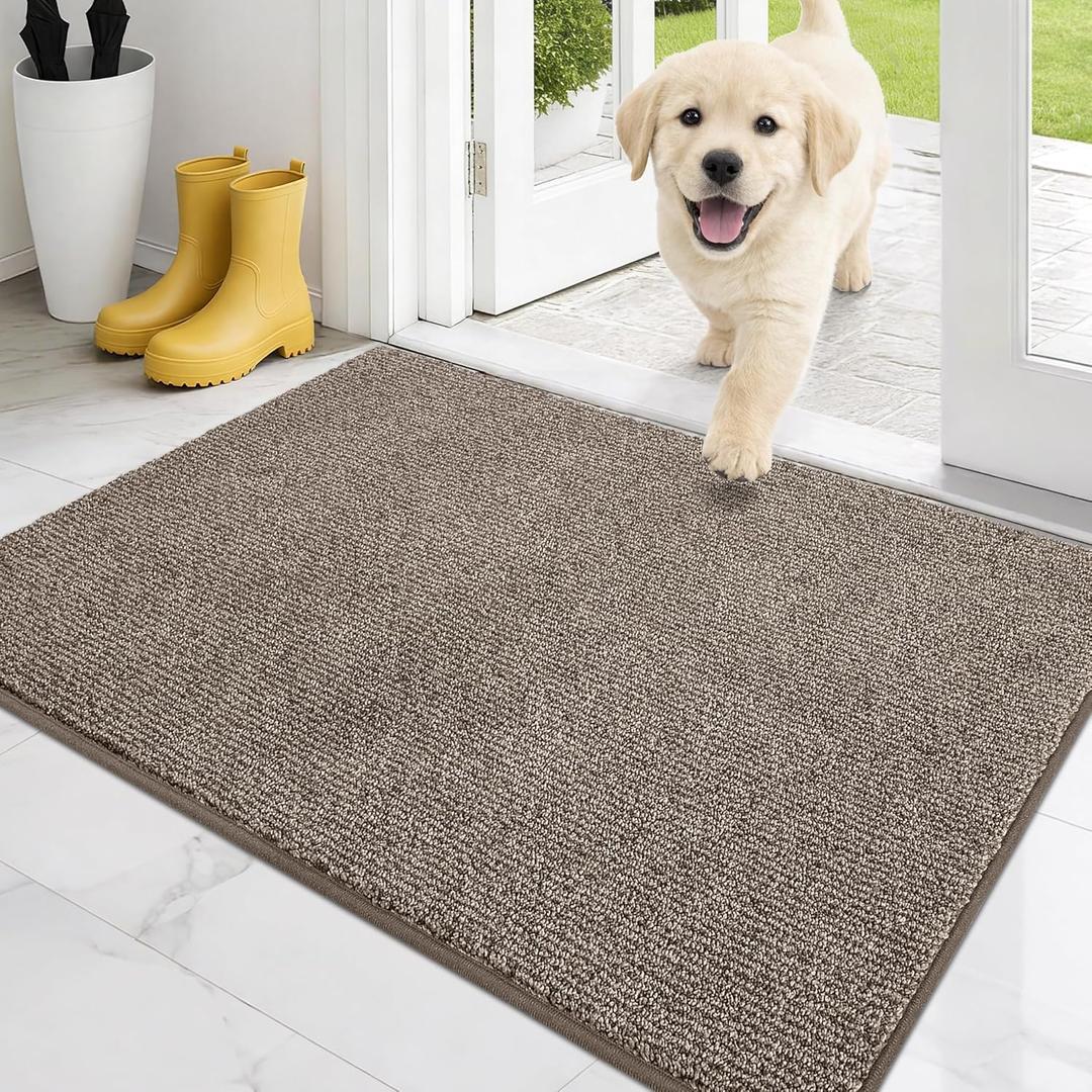 PURRUGS Dirt Trapping Door Mat 24" x 35.5", Non-Slip Machine Washable Entry Rug, Entrance Mat, Indoor Front Door Mat, Super Absorbent Entryway Rug for Muddy Shoes & Paws, Heathered Beige