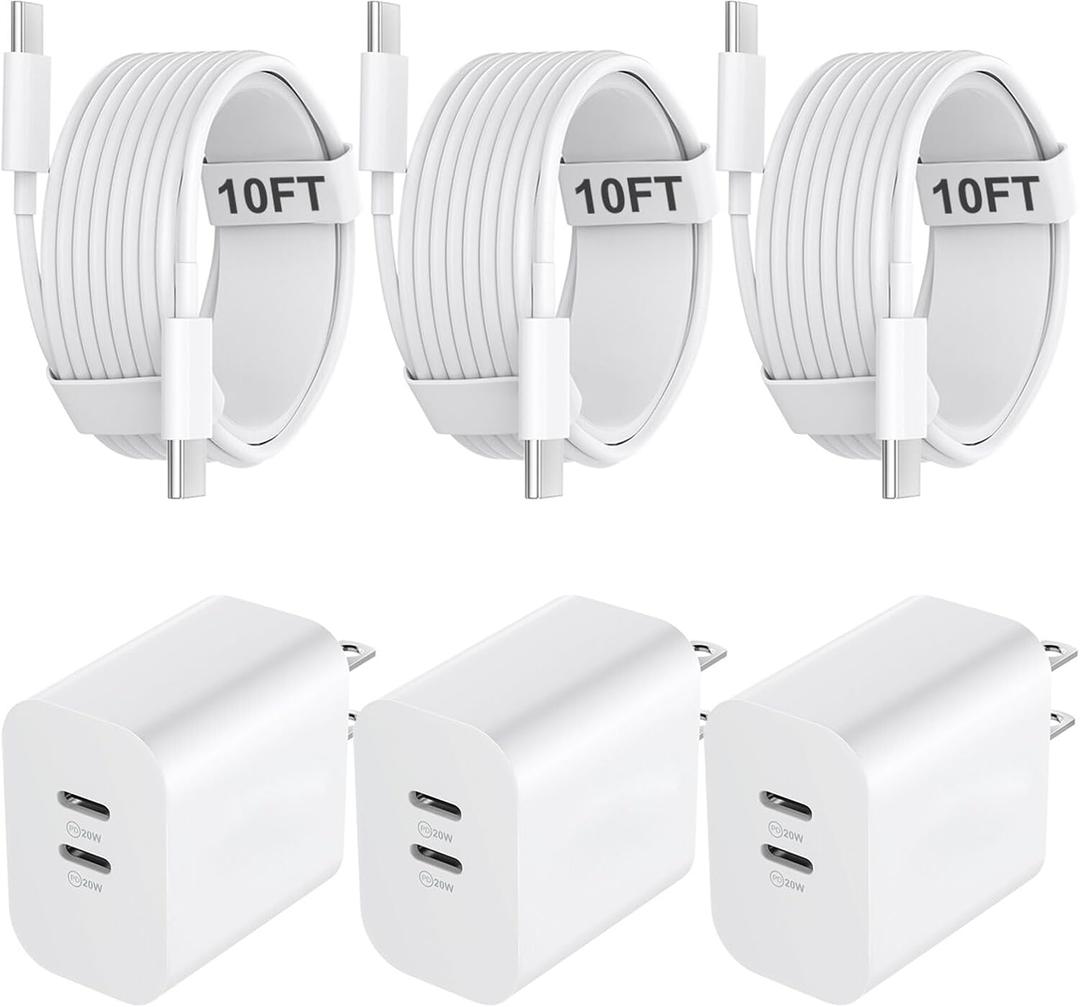 USB C Charger for iPhone 16/15 Pro Max Charger Fast Charging, 20W C Charge Block with 10FT USB C to C Cord Cable Compatible for iPhone 16 15 Pro Max/16 15 Pro/16 15 Plus/16 15 (white)