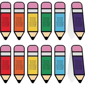 Skyygemm 48 Pcs End of Year Student Gifts Bulk Inspirational Rainbow Bookmarks 5.5'' Positive Affirmation Pencil-Shaped Bookmarks Motivational Page Markers for Teacher Graduation Reading Lovers