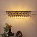 Wellmet Bathroom Vanity Light Fixtures Over Mirror 4 Lights Antique Bronze Crystal Bathroom Wall Light Fixtures Dimmable, Farmhouse Vintage Sconces for Mirror Cabinets, Powder Room, Bedroom, 24 L