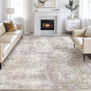 kakania Abstract 10x14 Area Rugs for Living Room: Washable Rugs Brown Gold | Soft, Non-Slip, Low-Pile, Pet & Kid Friendly - Large Modern Home Decor Carpet for Bedroom/Dining Room/Office/Nursery
