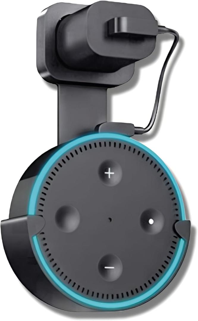 Sintron Wall Mount Holder for UK Google Mini & Dot 2 - Smart Home Outlet Wall Mount Stand for Dot 2nd Generation Speaker Holder with Charging Cord Cable, Space Saving Accessories Without Messy Wires (Black)
