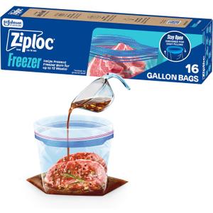 Ziploc Gallon Food Storage Freezer Bags, Stand-Up Bottom, Easy to Fill, 16 Count