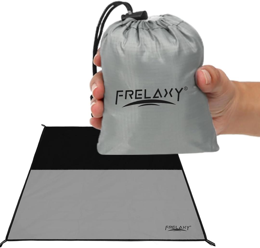 Frelaxy Pocket Picnic Blanket, Waterproof Sandproof Beach Mat, Compact Camping Tarp for Festivals, Hiking, Travel, Outdoor Recreation (57'' x 60'', Grey)