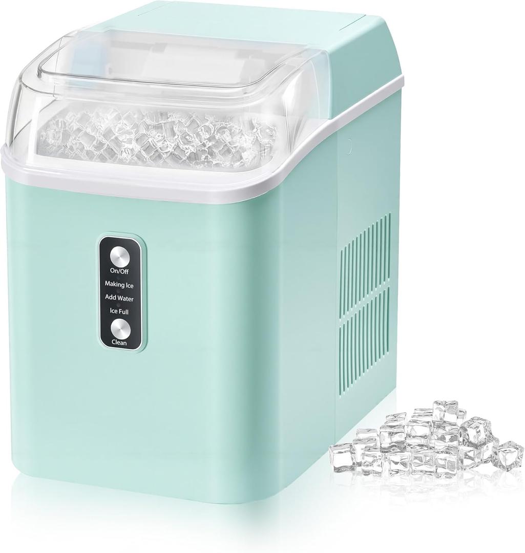 Dumos Nugget Ice Makers,Portable Ice Machine Countertop Ready in 6 Mins, 1.55L Water Tank, Self-Cleaning, for Office, Party, RV, Home, Green