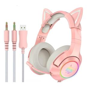 K9 3.5mm Wired Gaming Headset Removable Cat Ears Headphones Noise Canceling E-Sports Earphone with Microphone RGB LED Light Volume Control Mute Mic for Desktop PC