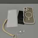 3 in 1 Magnetic for iPhone 17 Case, Cute Wavy [Full Camera Protection] [Fit for MagSafe] 1X Screen Protector+1X Wrist Strap, Anti-Slip Trendy Women Girly Phone Case for iPhone 17 6.3", Stone White