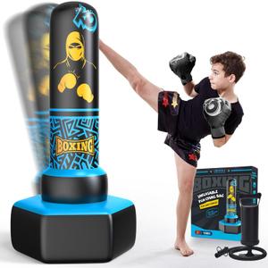 67'' Inflatable Punching Bag Freestanding for Kids Aged 3-12  Heavy Duty Boxing Set for Karate & Taekwondo, Stable Boxing Bag Active Kids Toy, Christmas Birthday Gift for Boys and Girls (Blue)