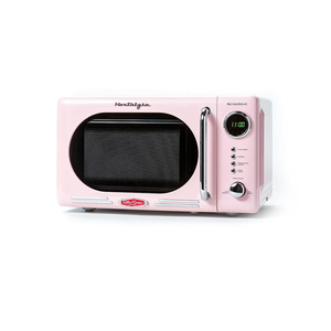 Nostalgia Retro Compact Countertop Microwave Oven 0.7 Cu. Ft. -700-Watts with LED Digital Display-Child Lock-Easy Clean Interior-Pink