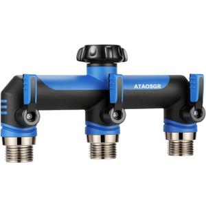 Garden Hose Splitter, 3 Way Water hose bib Spigot splitter, T Hose Connector- with Shutoff Valves Water AdapterOutdoor Faucet Splitter 3/4" GHT Thread For Home Outdoor Garden irrigation blue