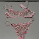 Lilosy Sexy Floral Embroidered Mesh Sheer Underwire Lingerie Set (Small, Flower Pink)