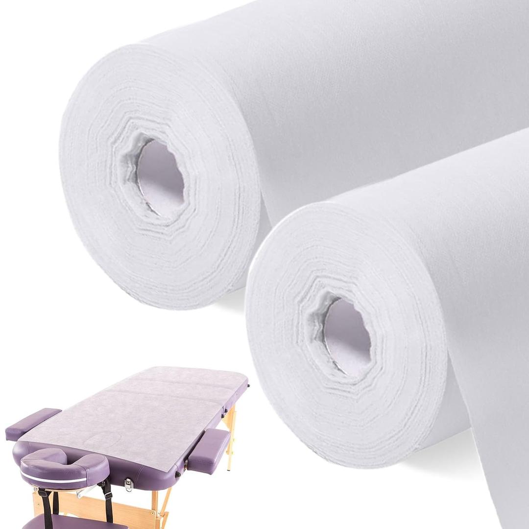 Buryeah 2 Rolls 100 Pcs Disposable Massage Table Roll 32" x 71" Spa Bed Sheets Non-woven Exam Table Sheets Bed Covers for Massage Spa Beauty Salon Waxing Exam(White,2 Rolls)