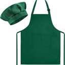 Morcheiong Kids Chef Hat and Apron Set, Adjustable Children's Painting Apron and Chef Hat with 2 Pocket for Cooking Painting (Deep Green)