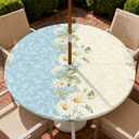 Round Outdoor Tablecloth with Zipper and Umbrella Hole, Fitted Table Cloth with Elastic, Oil Waterproof Tablecover for Patio Picnic Camping Garden Fits 32"-36" Round Table, Flower Collage