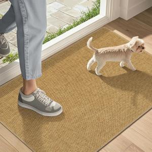 LEKEEPGO Ultra Thin Indoor Door Mat 17"x29", Low-Profile Door Mat Indoor Entrance, Non Slip Rubber Backing Inside Doormat Washable Welcome Front Entryway Dirt Trapper Entry Mat, Yellow Brown