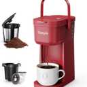 Single Serve One Cup Coffee Maker, for K Cups and Grounds, Mini Coffee Maker with Portable Handle, 6 to 12 Oz Brew Size, for Travel, Camping, Office, RV and Dorm, 120V, Vintage Red