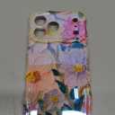 UEEBAI Case for iPhone 17 Pro Max, Colorful Retro Oil Painting Flower Case Pretty Glossy Pattern Wave Cover Cute Sparkly Floral Curly Cover Stylish Shell for Women Girl, Purple Pink