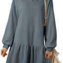 BLENCOT Long Sleeve Pullover Sweatshirt Dress for Women 2024 Fall Winter Casual Patchwork Loose Crewneck Rib Knit Mini Dresses Sport Workout Ashleigh Blue X-Large