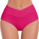 Bellecarrie Women's V Cut High Waisted Bikini Bottom Tummy Control Full Coverage Swimsuit (L)