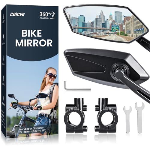 Bike Mirror Handlebar Mount 360° Adjustable 2pcs, Accessories Bike Side Mirror, E Bike Mirrors for Handlebars, Scooter Mirrors for Handlebars with Scratch Resistant Glass, E Bike Rear View Mirror