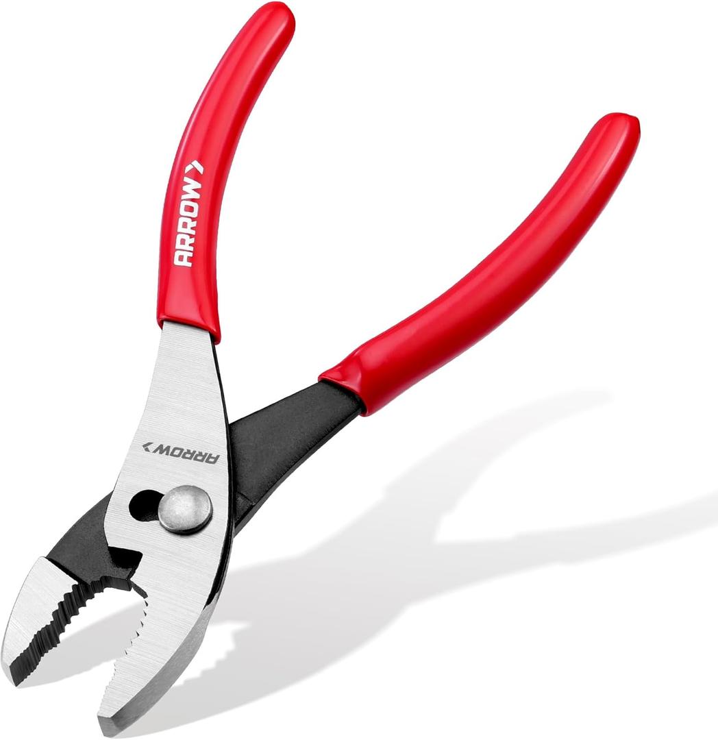 ARROW 8" Slip Joint Pliers, Pliers Tool with Thick Dip-Grip Handle, Strong Grip Jaws, High Carbon Steel, Pliers for Gripping, Loosening Nuts and Bolts, Cutting Steel Wire