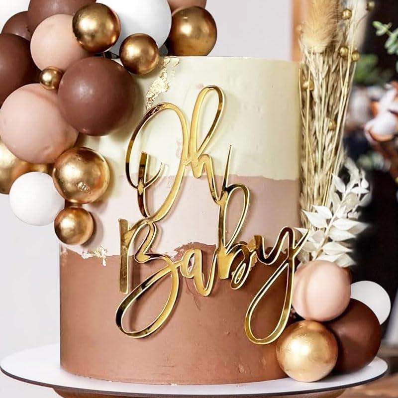 Oh Baby Cake Topper,Gold Acrylic Gender Reveal Cake Decoration,Baby Shower Themed for Baby Announcement/Welcome Baby/Nursery Celebration/Mommy to Be Cake Decoration Party Accessory,Photo Booth Props