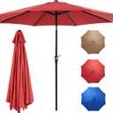 OLIXIS 9FT Patio Table Umbrella with Tilt and Crank Button & 8 Sturdy Ribs Waterproof, 9 Feet Outdoor Patio Umbrella Sun Shade for Pool, Terrace, Beach and Restaurant, Dark Red, 9 Feet