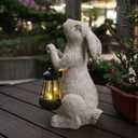 Garden Statues Rabbit with Solar Lights- Bunny Figurine Outdoor Rabbit Fall Decor for Home Lawn,Balcony-Yard Art Garden&Patio Whimsical Decor,Unique Housewarming&Birthday Gifts for Women Mom