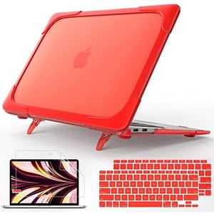 AVAKOT for MacBook Pro 13" Case 2022 2021 M1 A2338 A2251 A2289 | Shockproof Slim Hard Shell Dual Layer Protective Cover with Fold Kickstand for MacBook Pro 13 Retina Display fits Touch Bar | Red