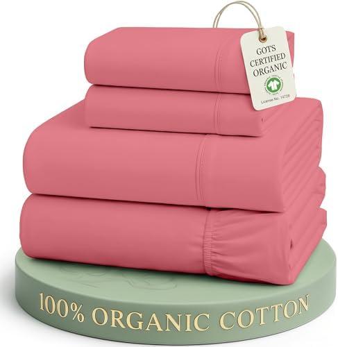 LANE LINEN King Sheets 100% Organic Cotton Soft 4pc Percale - Mineral Red | King Sheets In Pure Long-Staple Organic Cotton - Breathable For Year-Round Sleep, Best-Value Organic Cotton, For Hot Sleepers