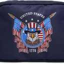 Pander 1L Printed Belt Bag for Women, Nylon Crossbody with Adjustable Strap, 2-Way Zipper, 3 Inner Mesh Pockets, Red Blue White Graphic Style, Navy Flag, Small