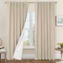 LAMIT 100% Blackout Linen Curtains, 84 Inch Linen Textured Living Room Farmhouse Curtains Room Darkening Back Tab and Rod Pocket Burlap Neutral Panels with White Liner, 2 Panels, 52 x 84 Inch