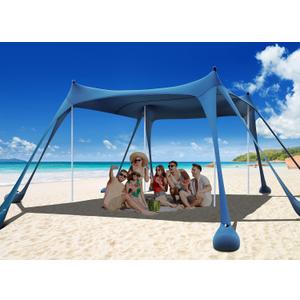 Osoeri Beach Tent, Camping Sun Shelter UPF50+ with 8 Sandbags, Sand Shovels, Ground Pegs & Stability Poles, Outdoor Shade Beach Canopy for Camping Trips, Fishing, Backyard Fun or Picnics, Blue