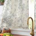 jinchan Floral Linen Tier Curtains Blue Flower on Beige Cafe Curtains 24 Inch Length Kitchen Living Room Bedroom Bathroom Farmhouse Rustic Country Rod Pocket 2 Panels