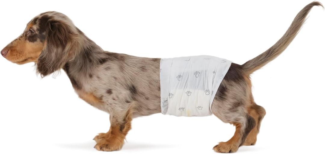 Amazon Basics Absorbent, Leakproof Male Dog Wrap Disposable Diapers with Wetness Indicator, Breathable, No Size, White,