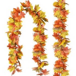DearHouse 2 Pack Fall Garland Maple Leaf, 5.9Ft/Piece Hanging Vine Garland Artificial Autumn Foliage Garland Thanksgiving Decor for Home Wedding Fireplace Party Christmas (Light Green)
