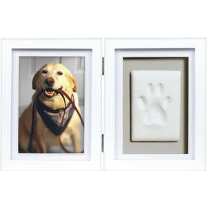 Pearhead Pet Paw Print Memorial Frame with Clay Imprint Kit, Dog & Cat Pawprint Keepsake Wood Photo Frame, DIY No Bake Paw Print Kit, 4x6 Picture Display, White