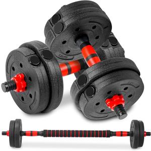 22LB Adjustable Dumbbell Set, Barbell with Thick Connecting Bumper Plate Combo for Strength Gym Training, Men and Women Free Weight Set Fitness Home Equipment
