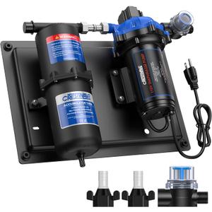 CrestWave RV Water Pump 110V AC 7GPM 70PSI and 1L 125PSI Pre-Pressurized Accumulator Tank, Quiet Water Transfer Pump and Accumulator Tank System for Home Water System, Irrigating & Industrial Settings