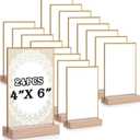 Vinsot 24 Pack 4x6 Inch Gold Acrylic Sign with Base T Shape Sign Holder Vertical Blank Stands Desktop Display Plastic Menu Frame Double Sided Stand for Wedding Restaurant Party Decor