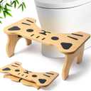 Bamboo Toilet Stool Foldable, 7 in Poop Stool for Bathroom, Portable Squatting Potty Stool for Adults & Kids, Non-Slip Toilet Foot Pooping Steps, No Assembly Required (Standard)
