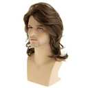 Short Wavy Layered Wigs for Men Synthetic Heat Resistant Fluffy Cosplay Hair Wig,Brown