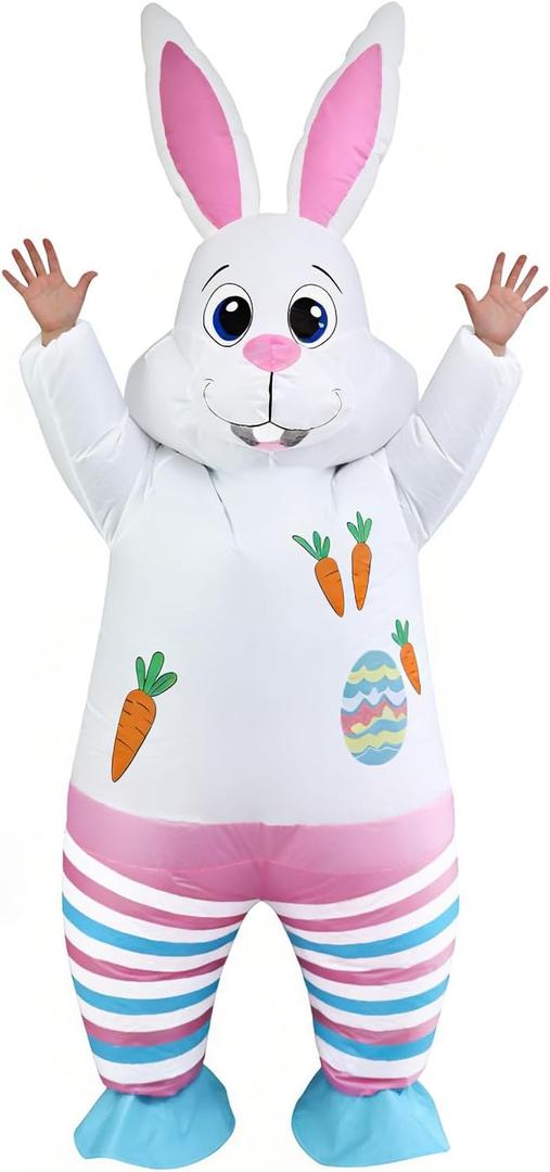 JASHKE Easter Bunny Costume Adult Inflatable Rabbit Costume Blow up Suit Fancy Dress for Adult Men Women (White)