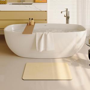 Mecko Bath Mat, Ultra Absorbent Quick Dry Bathroom Floor Mats-Rubber Non-Slip Thin Bathroom Rug Fit Under Door, Faux Suede Surface Shower Rug for Bathtub, Sink, Shower Room(Beige,16"x24")