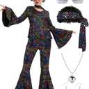 Lydoesy Women 70s Disco Costume 8 PCS Disco Outfit for Halloween Cosplay Party Size XXL